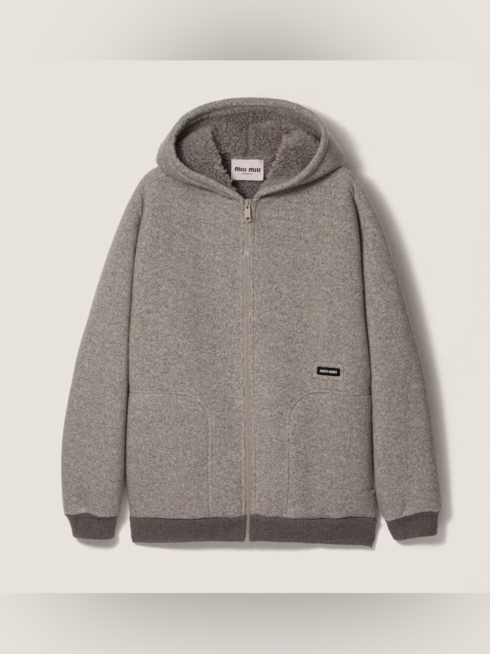 Miu Miu Cashmere Fleece Hoodie Jacket / Zip-Up Blouson in the beautiful Marmo
